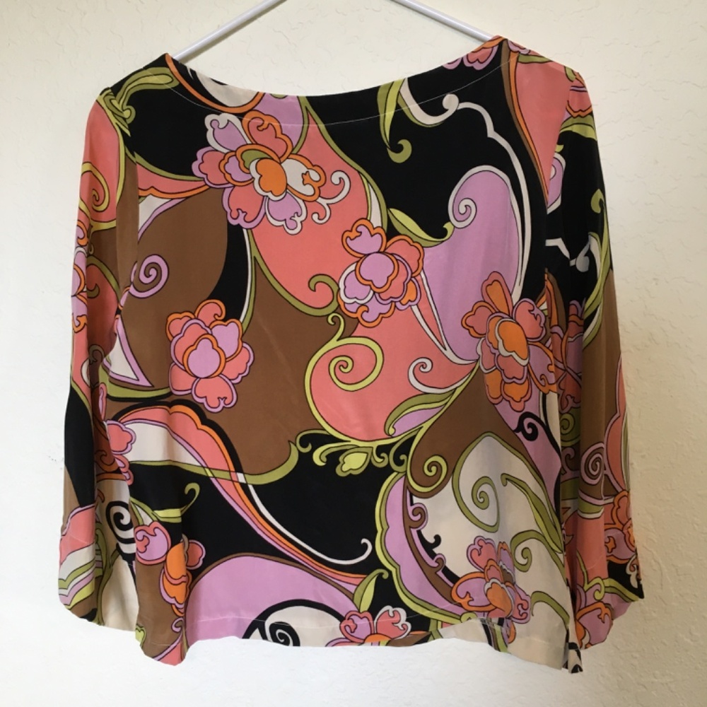 Tori Richard Women's silk multicolor pull over blouse. Size 14 - Picture 3 of 10